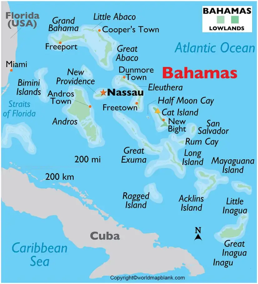 Labeled Bahamas Map with Capital