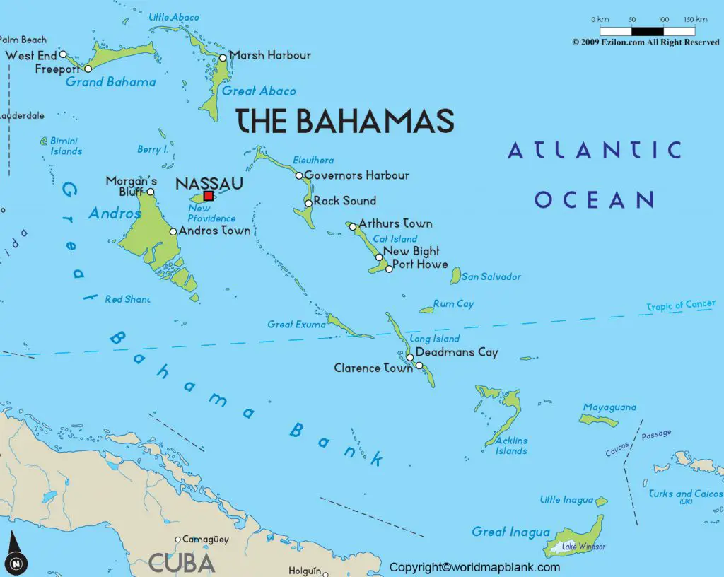 Labeled Map of Bahamas with States