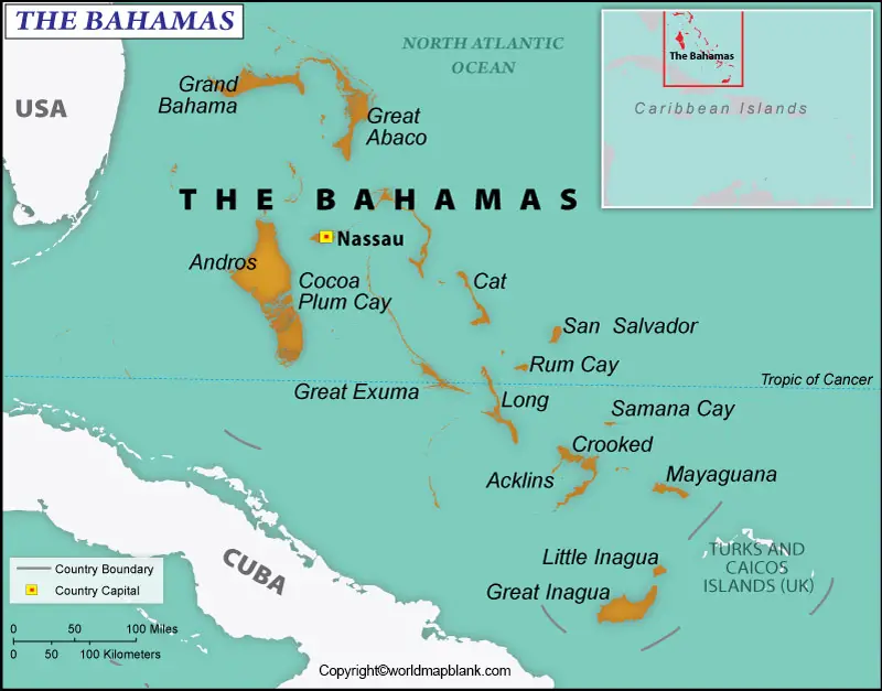 Labeled Map of Bahamas