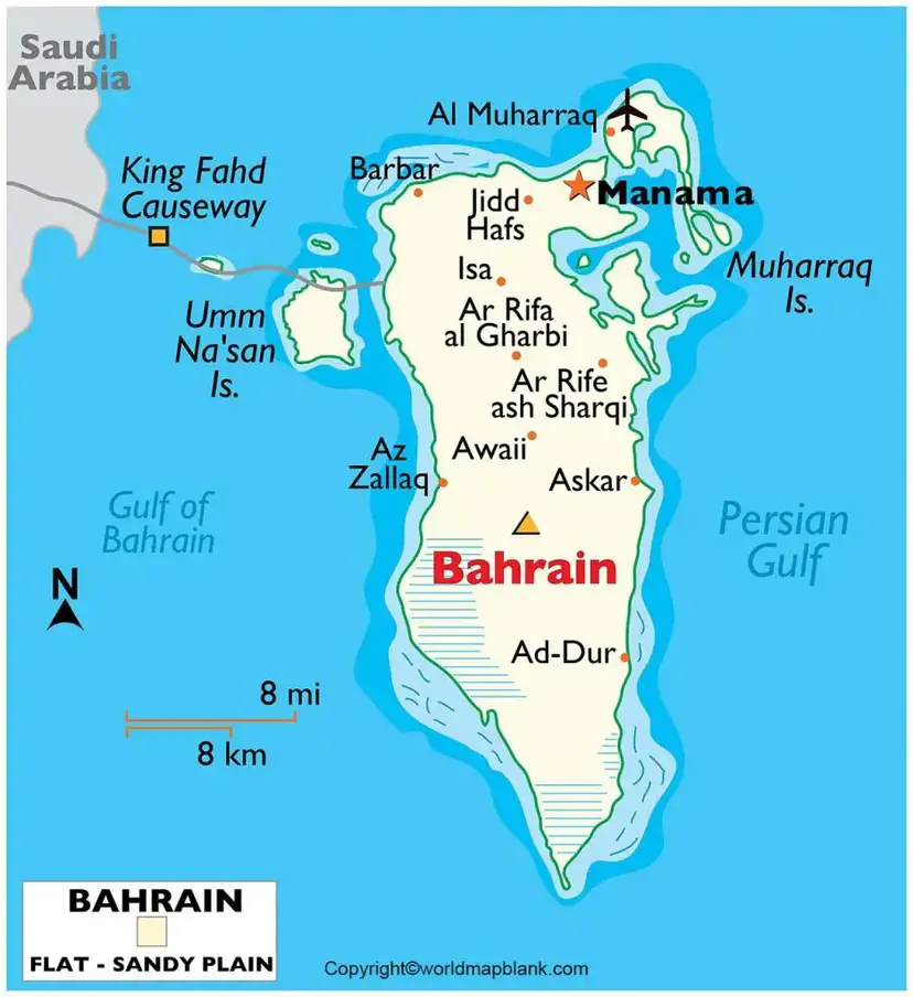 Labeled Bahrain Map with Capital