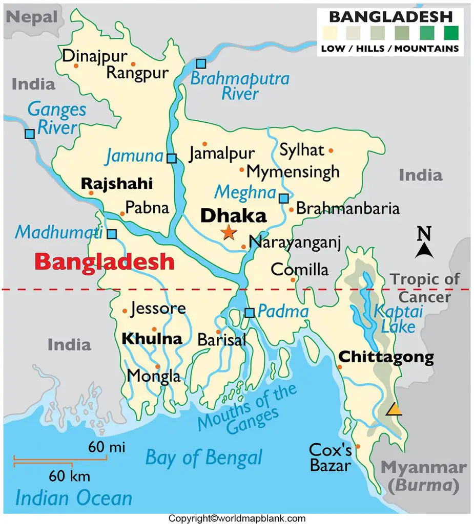 Labeled Bangladesh Map with Capital