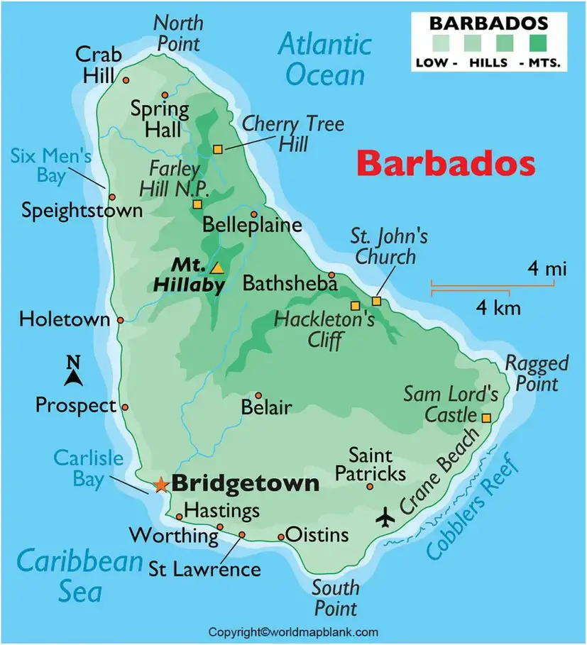 Labeled Barbados Map with Capital