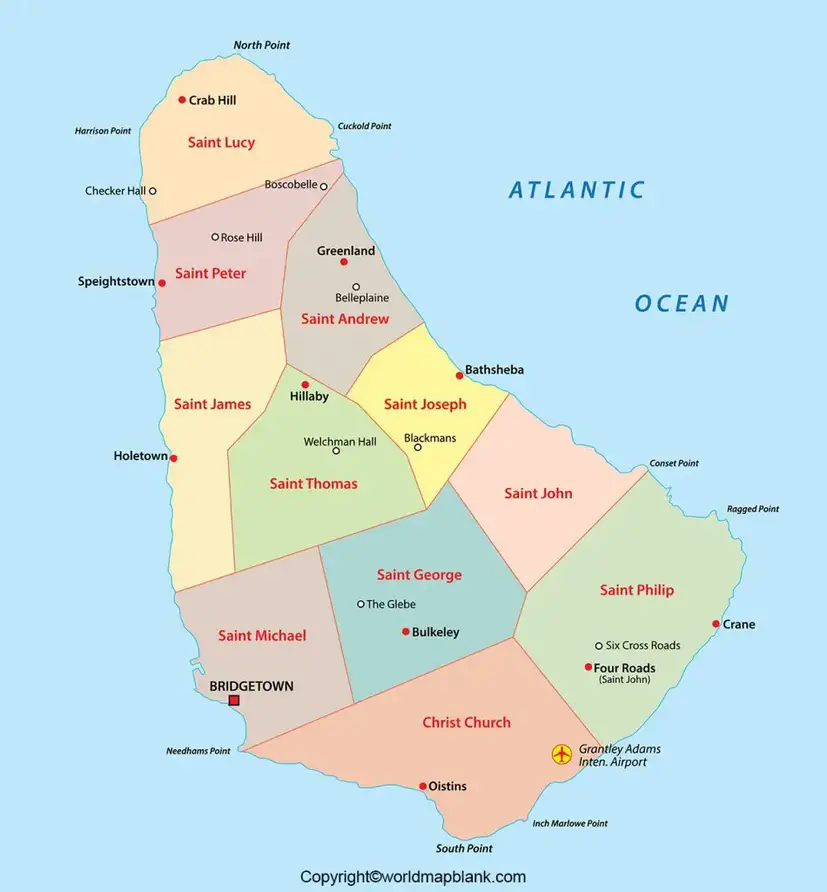 Labeled Map of Barbados with States