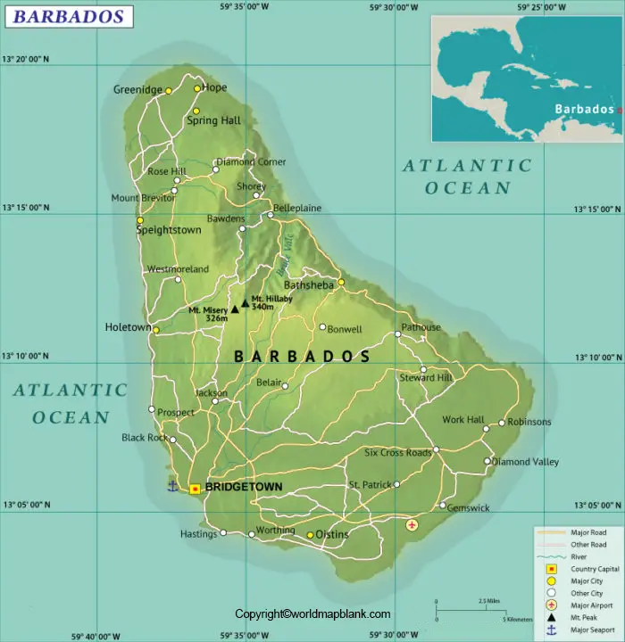 Labeled Map of Barbados