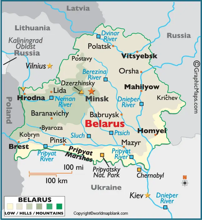 Labeled Belarus Map with Capital