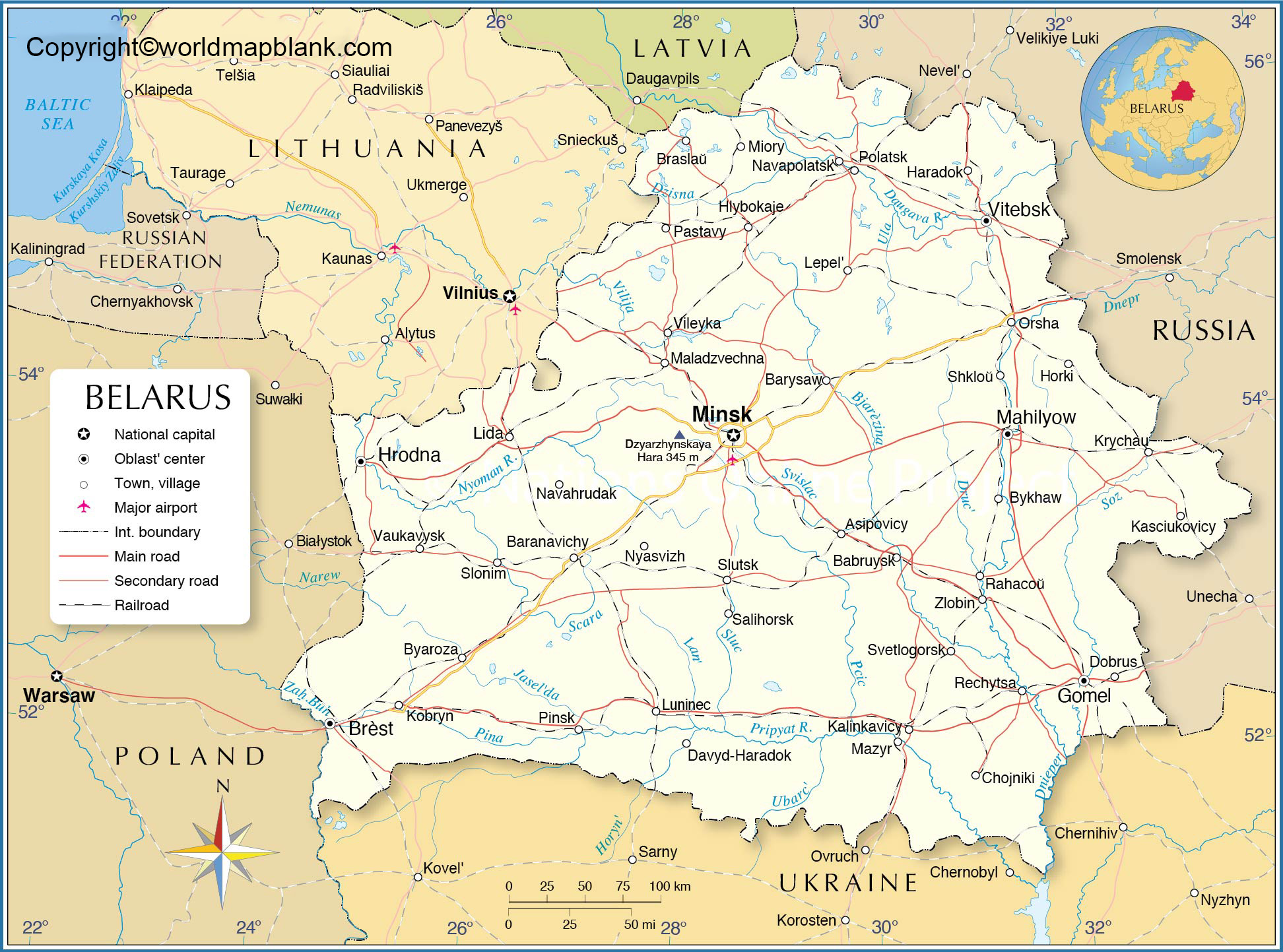 Labeled Map of Belarus | World Map Blank and Printable