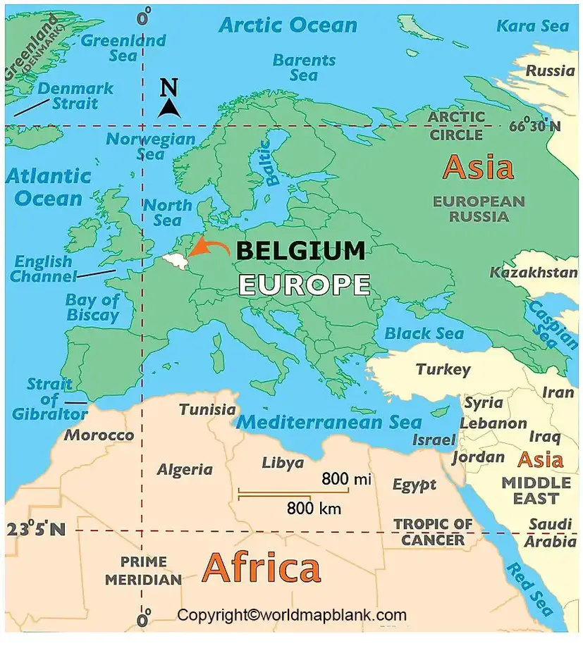 Labeled Belgium Map with Capital