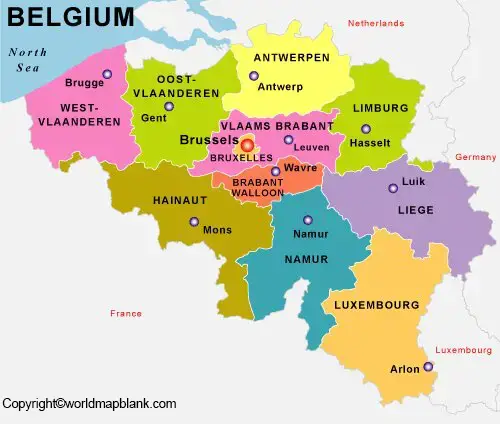 Labeled Map of Belgium with States