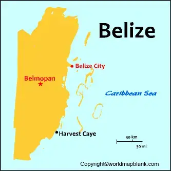 Labeled Belize Map with Capital