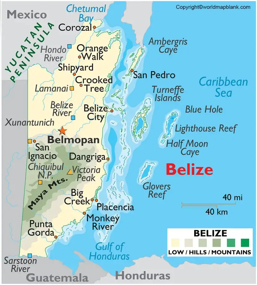 Labeled Map of Belize with States