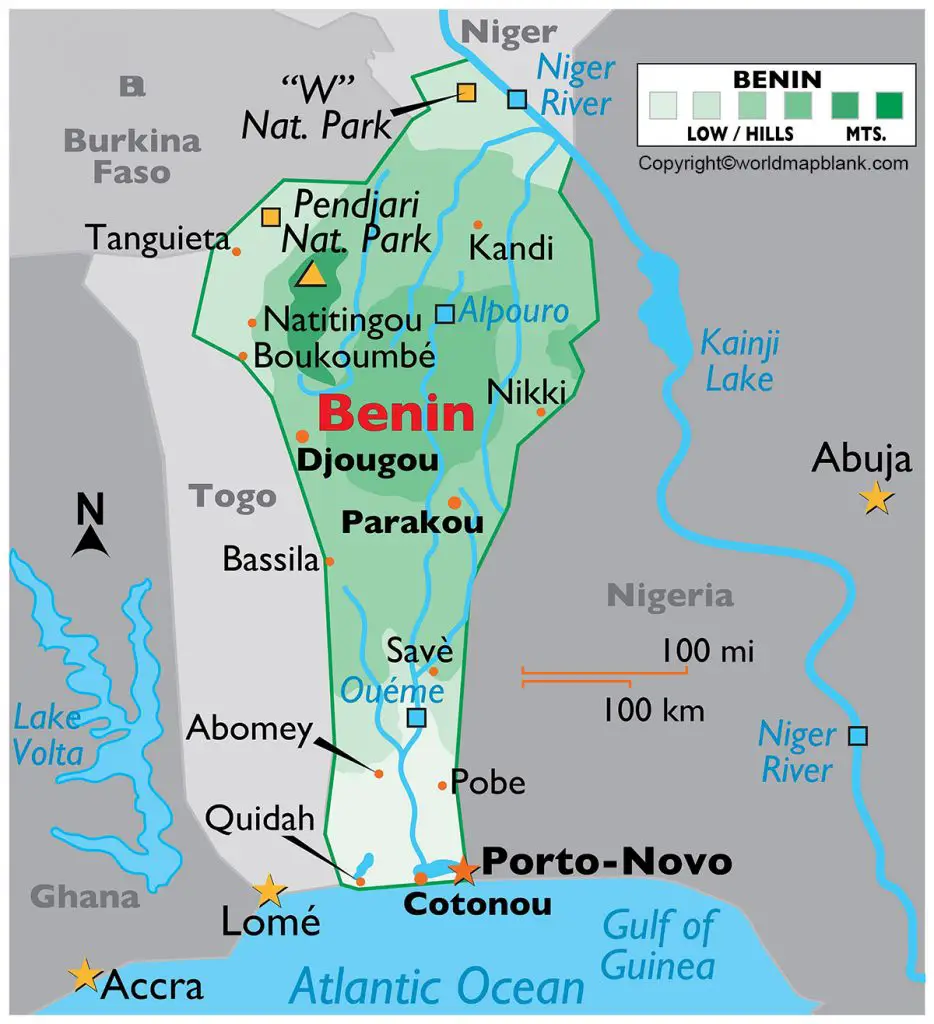 Labeled Benin Map with Capital
