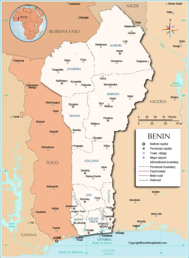 Labeled Map of Benin with Cities