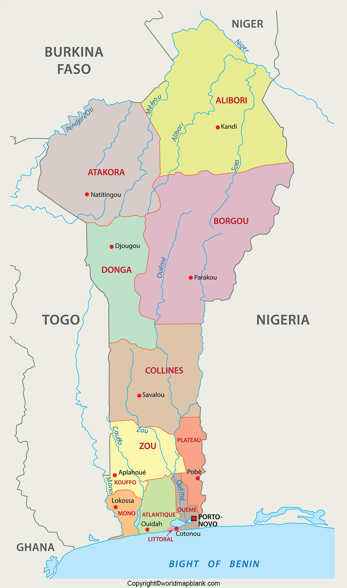 Labeled Map of Benin with States