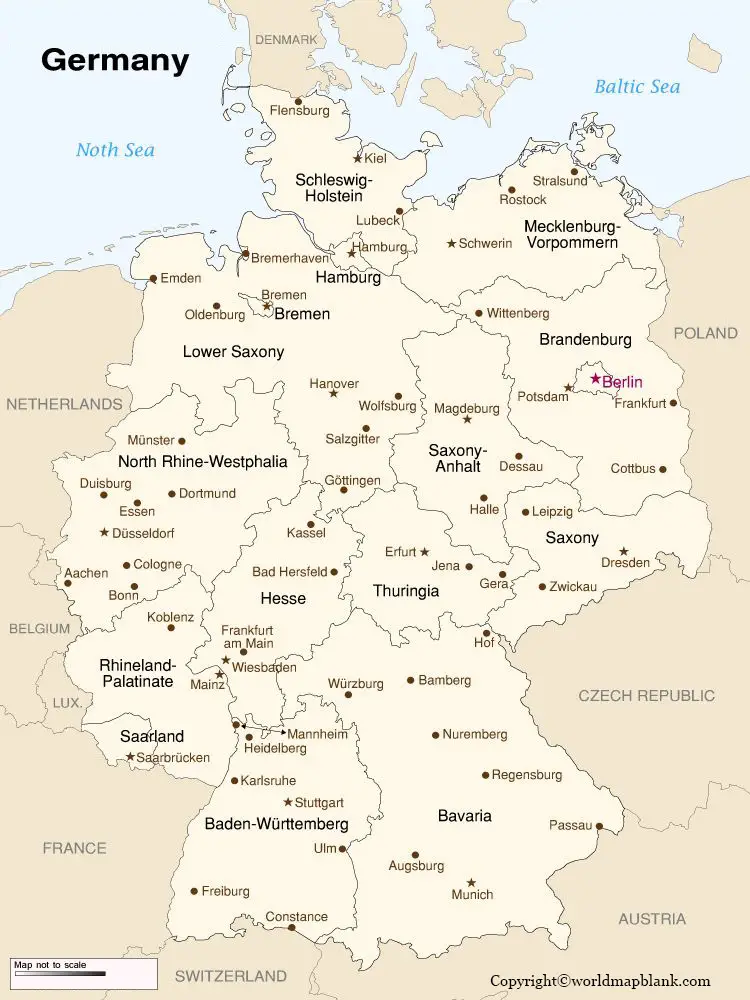 Labeled Map of Germany with Capital