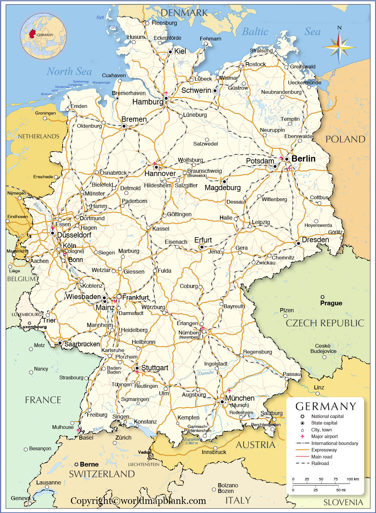 Labeled Map of Germany with Cities