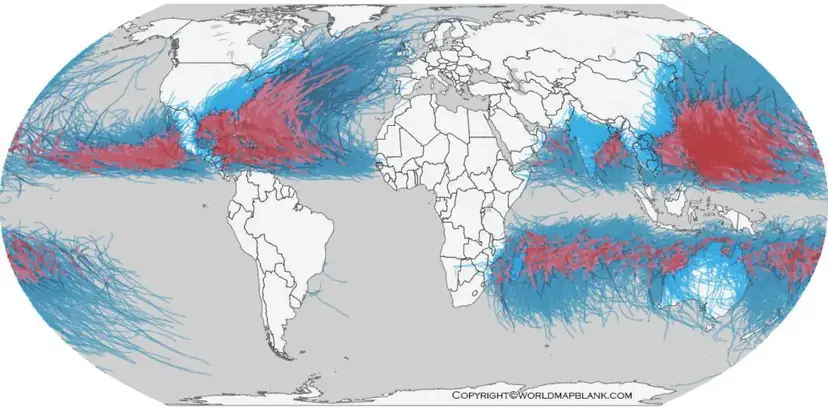 Printable World Hurricane Map