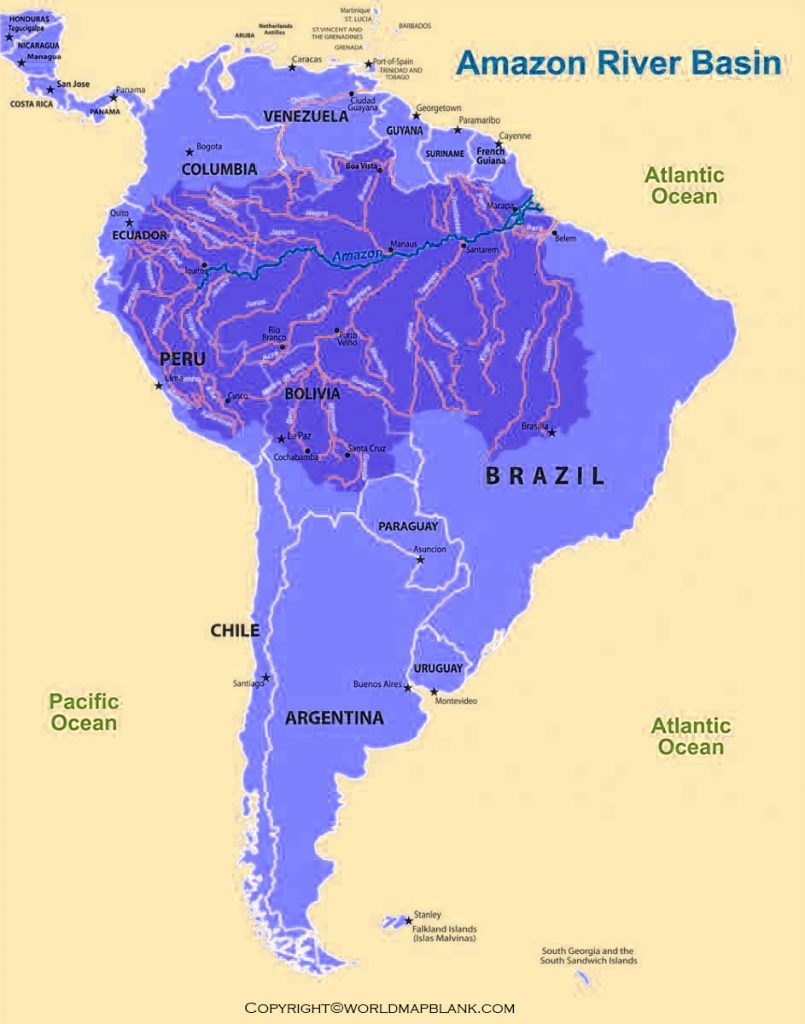 Amazon River Physical Map