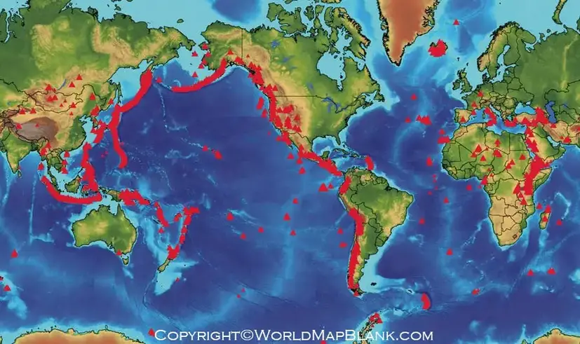 Map of Active Volcanoes in the World