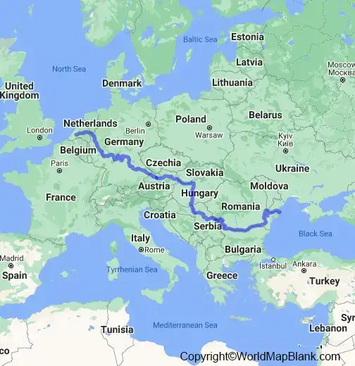 Printable Danube River on World Map