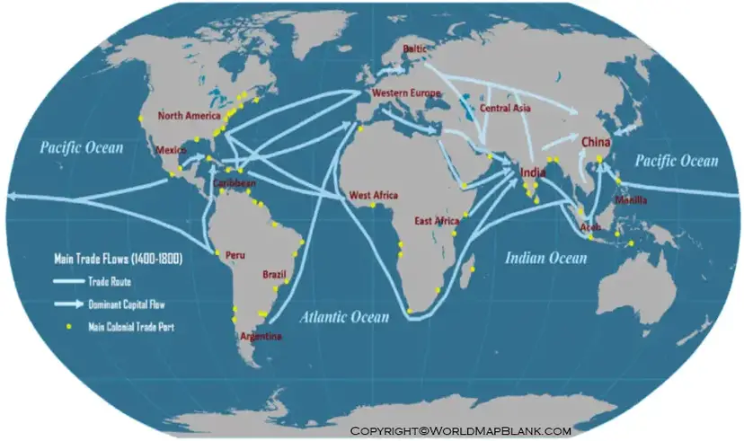 World Shipping Routes Map with Ports