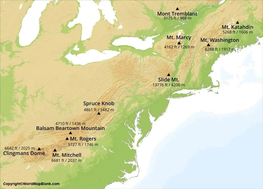 Appalachian Mountains on World Map
