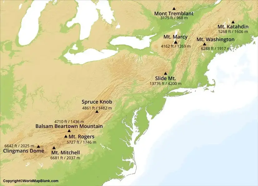 Appalachian Mountains on World Map