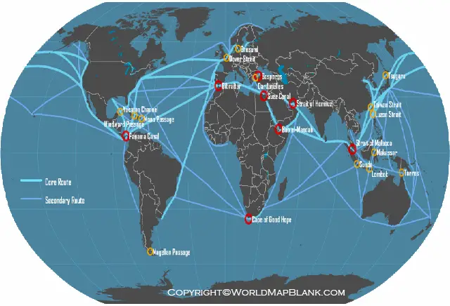 Shipping Routes Map with Ports