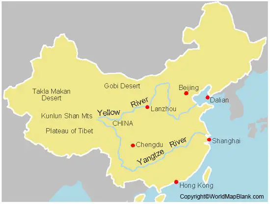 Printable Yellow River on World Map