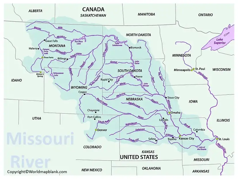 Labeled Missouri River Map Printable