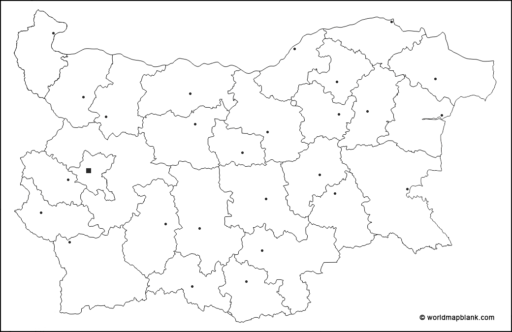 Blank Map of Bulgaria with Cities and Capital En