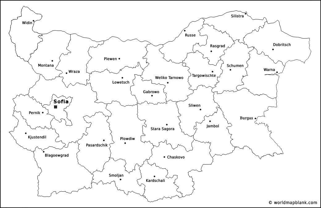 Stumme Karte von Bulgarien mit Städtenamen