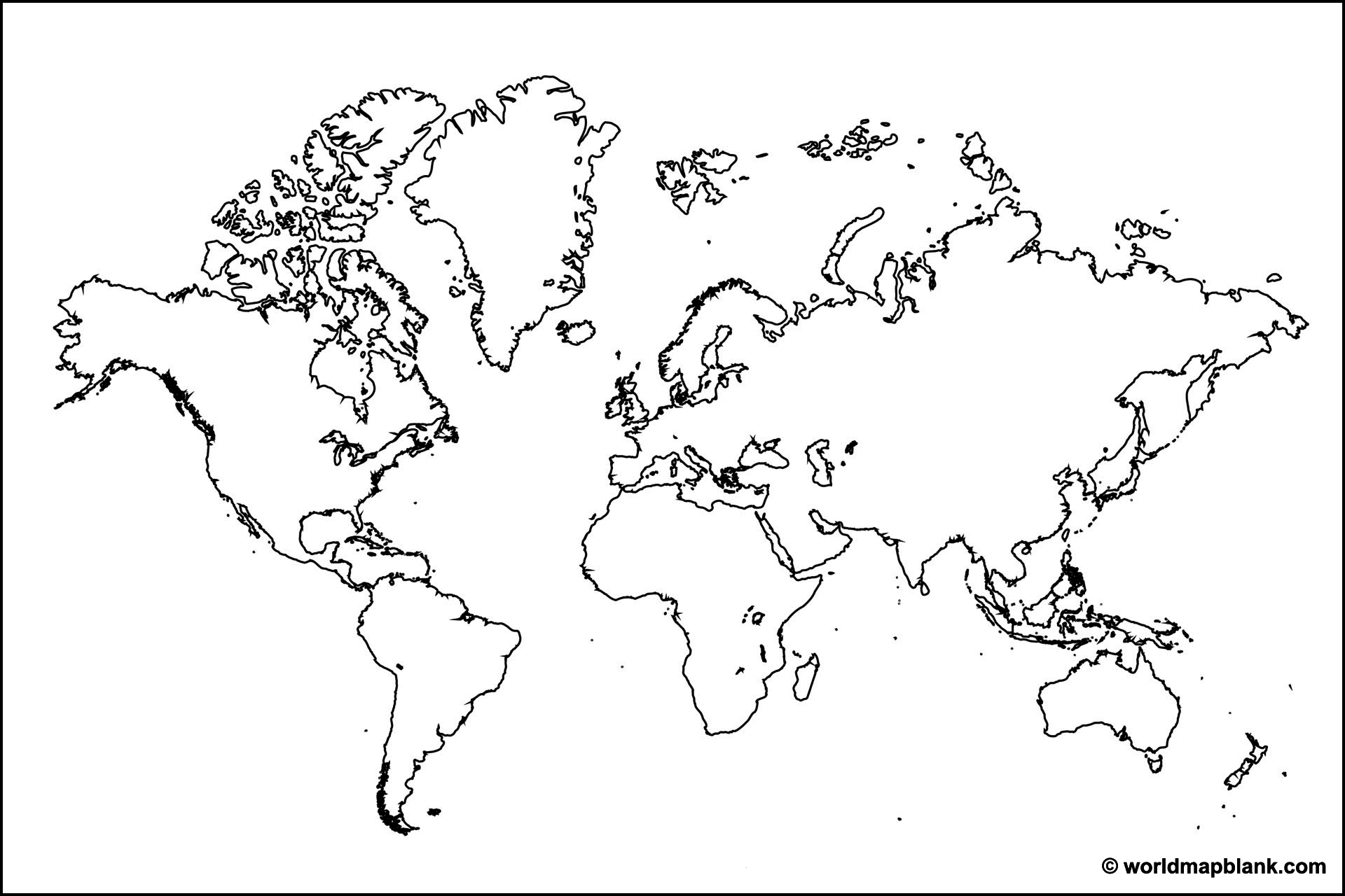 Lege contourkaart van de wereld