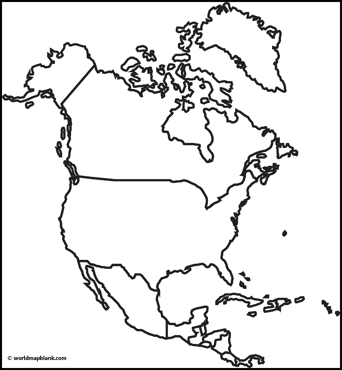 Blank Map of North America for Worksheet