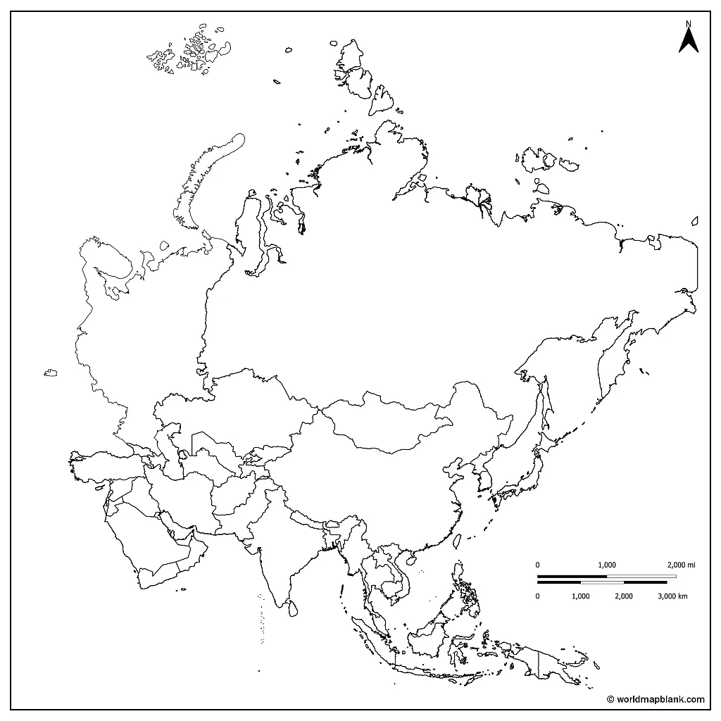 ​Carte vierge de l'Asie avec frontières
