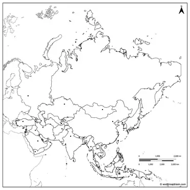 printable black and white map of asia
