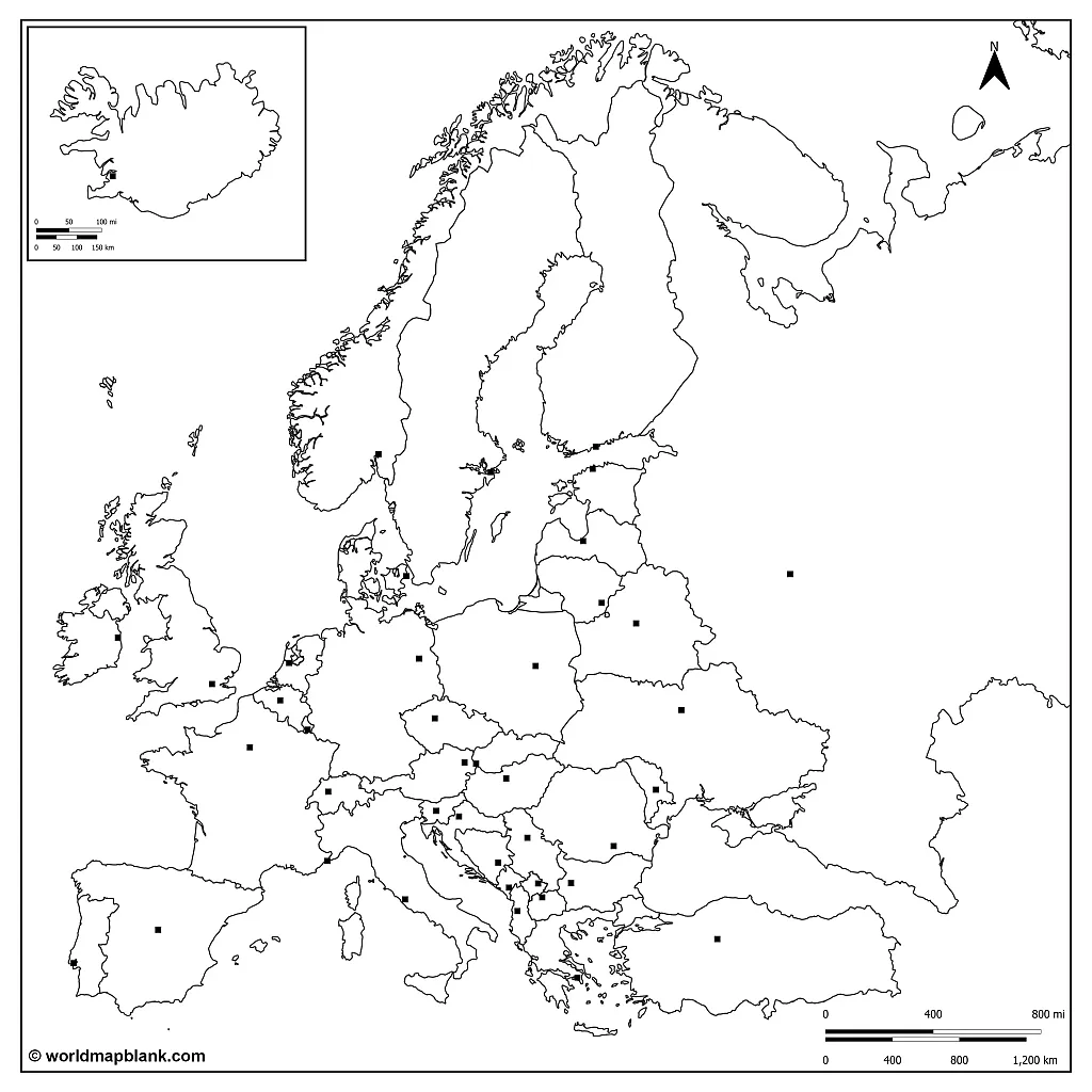 Mappa Muta Dell'Europa con le capitali dei paesi