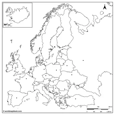 blank political map of europe with capitals