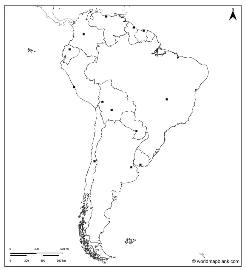 Blank Map Of South America With Capitals
