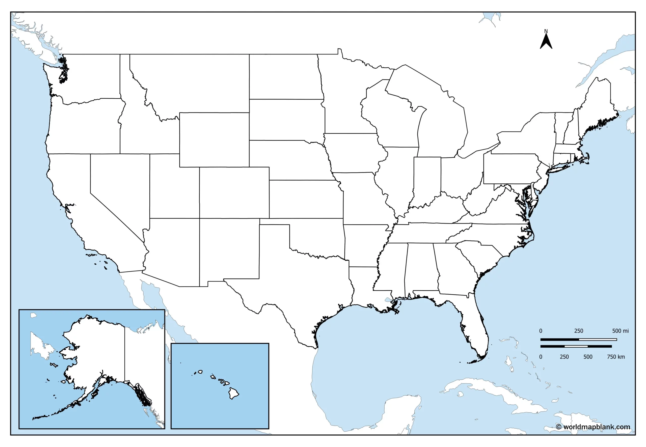 Mappa muta degli Stati Uniti d’America