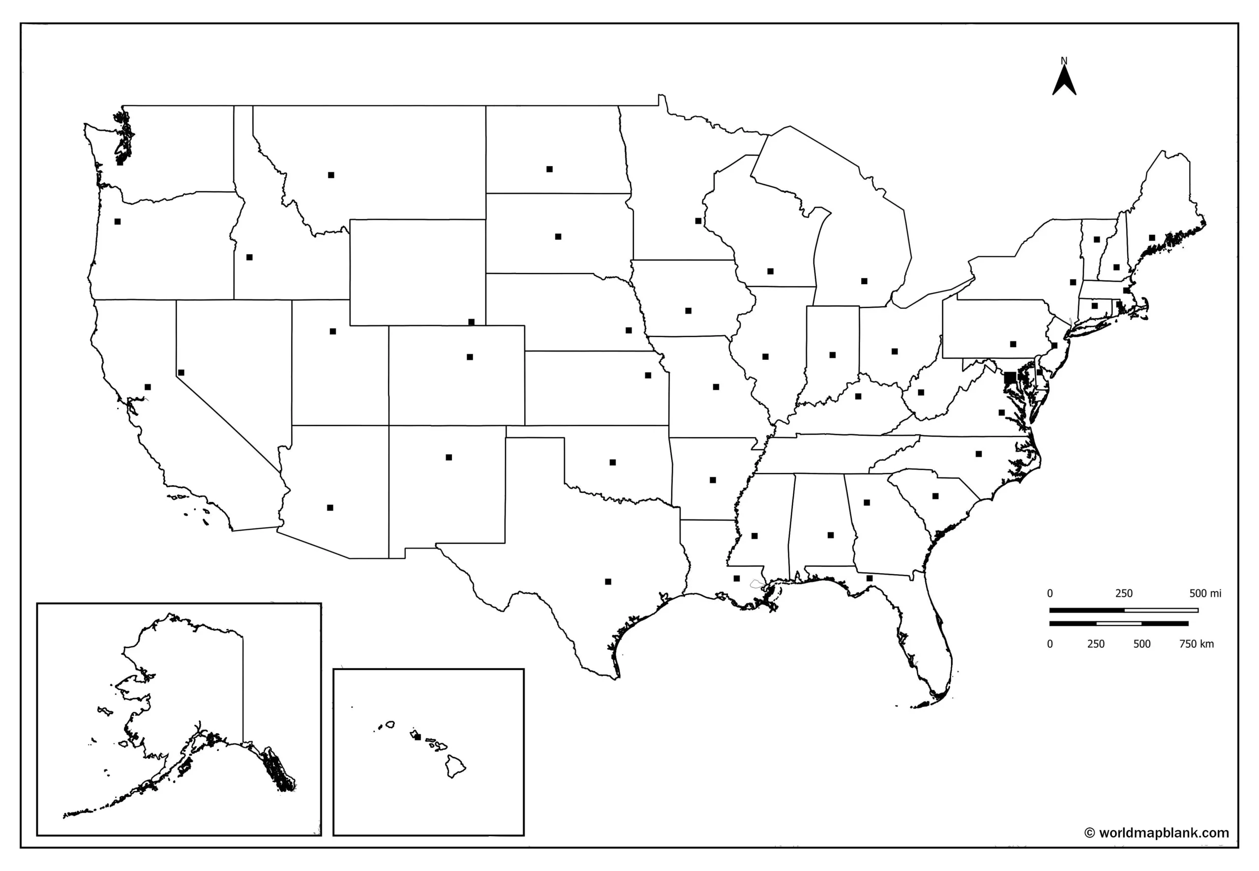 Cartina muta degli Stati Uniti