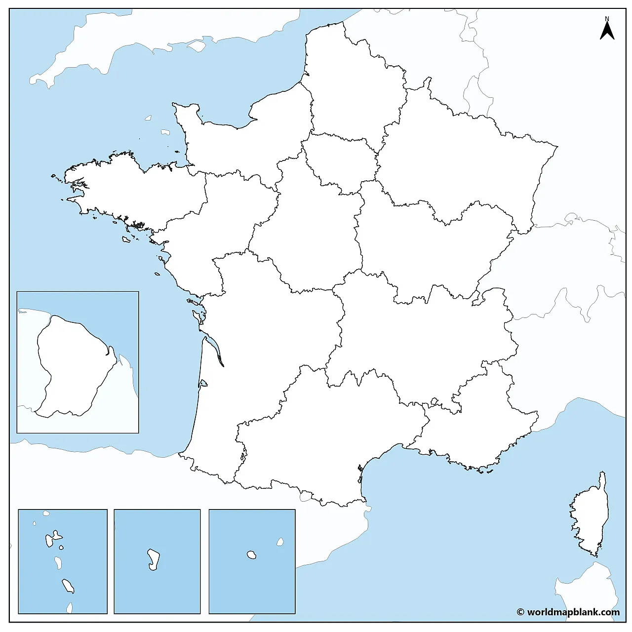 Blank Map of France with Regions