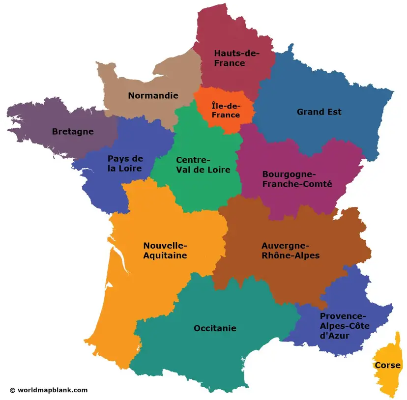 Map of France with Regions