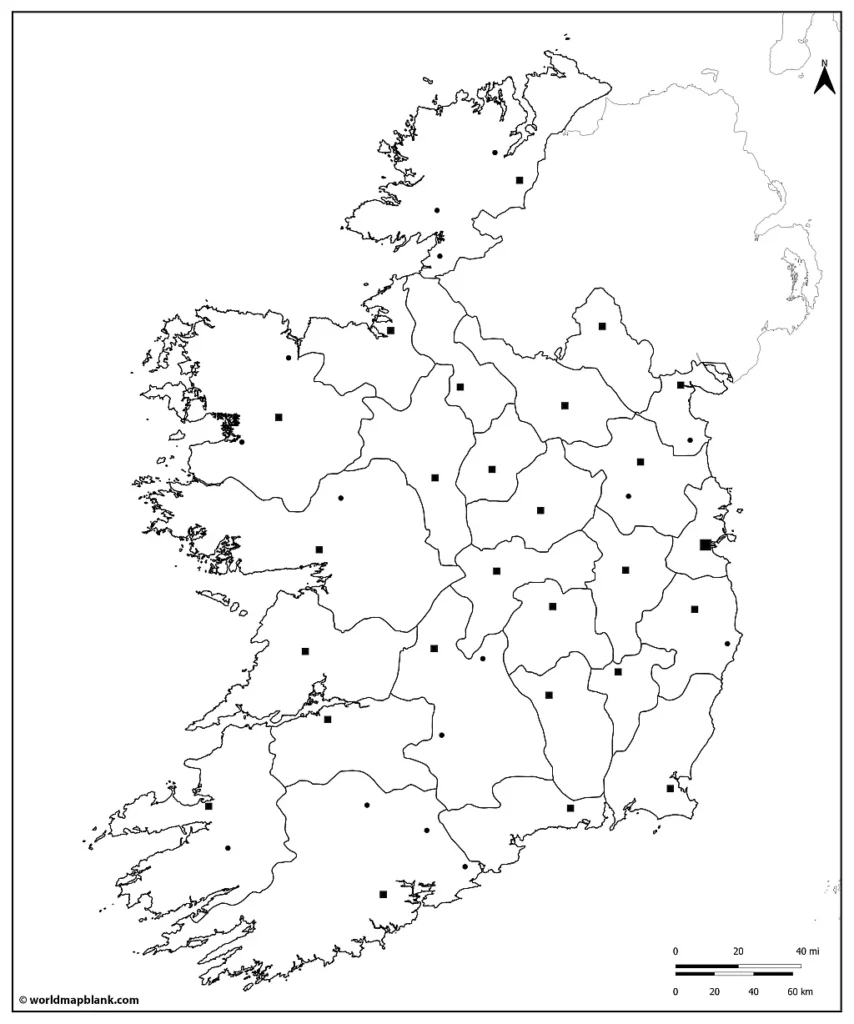Stumme Karte von Irland mit Städten