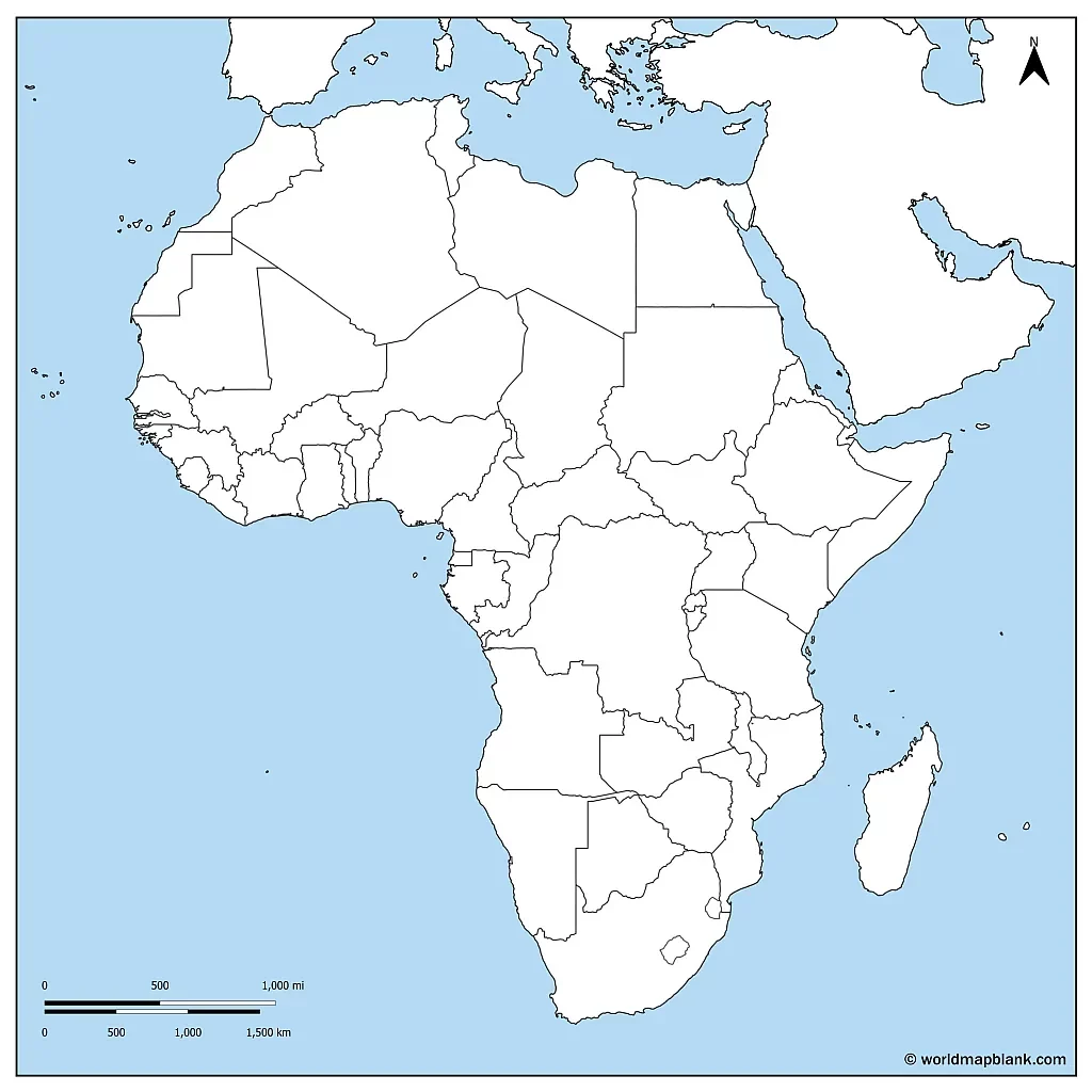 Blindkarta över Afrika med länderna