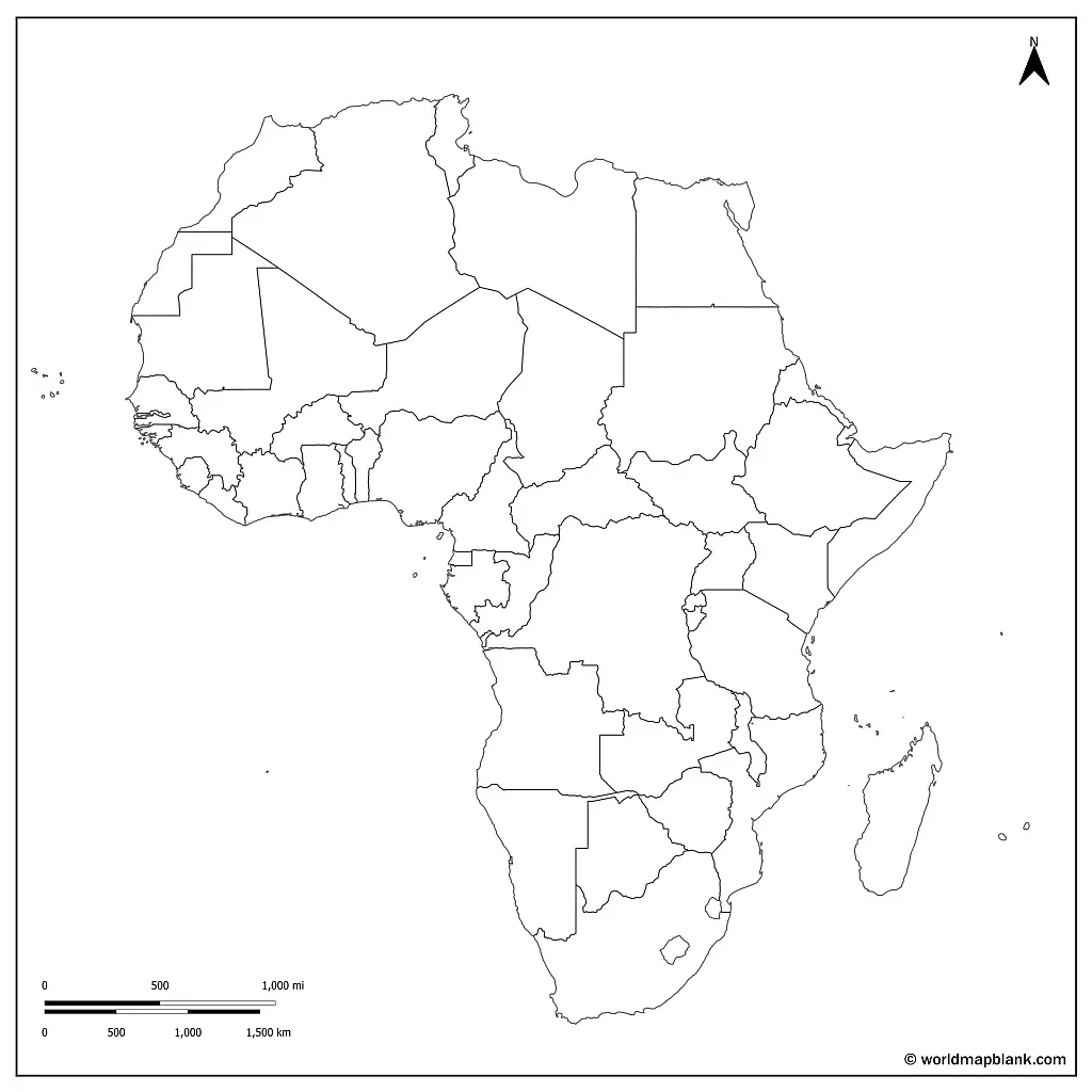 Blind karta över Afrika med staterna