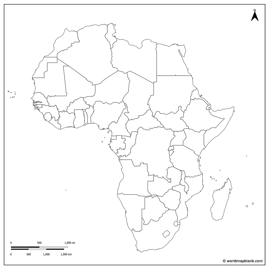 Blind Karta över Afrika Med Staterna