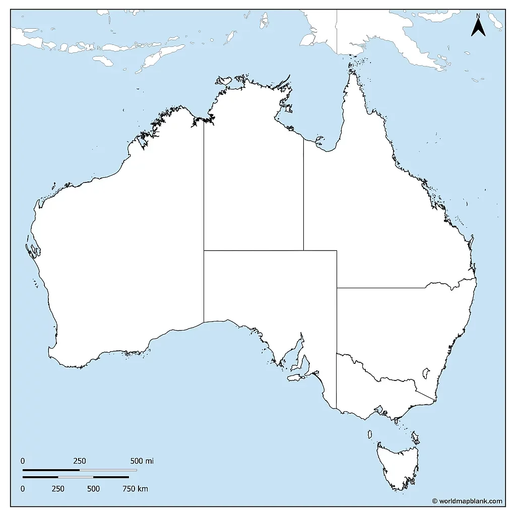 Karte Von Australien in Schwarzweiß