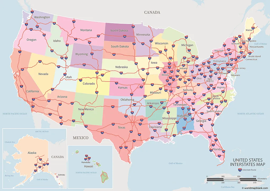 Interstate kaart van de VS
