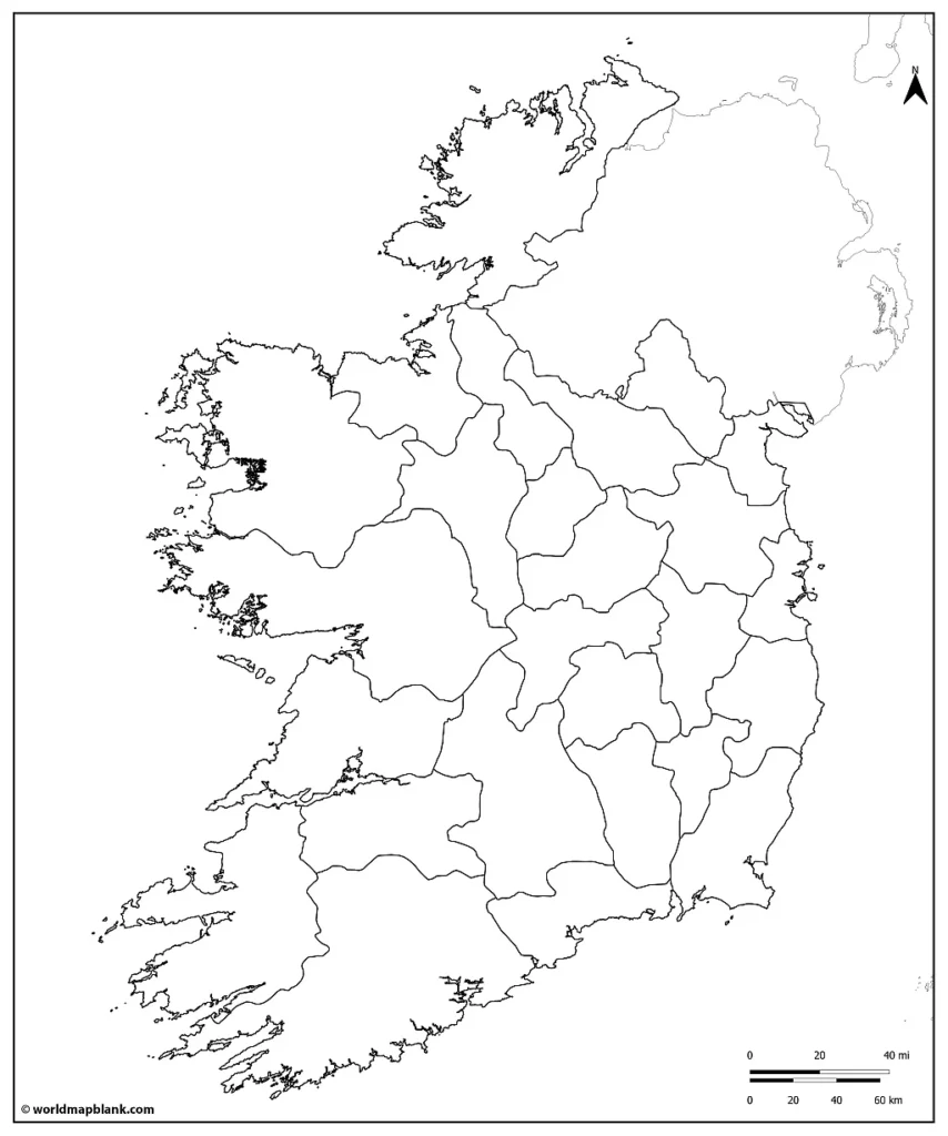Leere Karte von Irland mit Countys