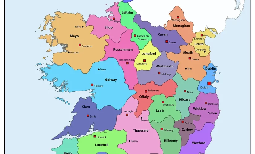 Ireland Map With Counties And Towns